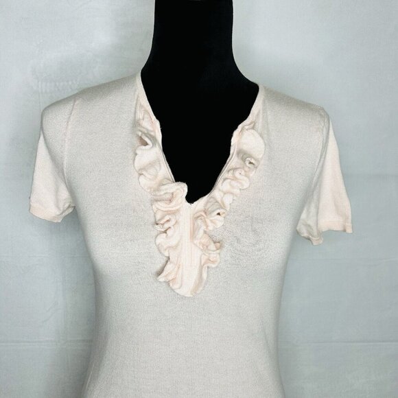 Ann Taylor Sz S Ruffled Front Pink Lightweight Cotton Short-Sleeve Shirt Top - Picture 2 of 8